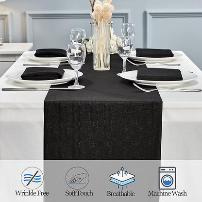 Mebakuk Linen Farmhouse Table Runner Large Burlap Style Soft and Waterproof Decorative Fabric Runner for Outdoor Wedding and Dinner (14 x 120 Inch, Black)