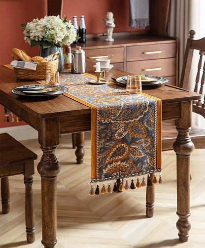 13×72 Inch Table Runner, Retro-Luxury Tassels Series for Kitchen Dining Table Holiday Decoration (Royal Nuts)