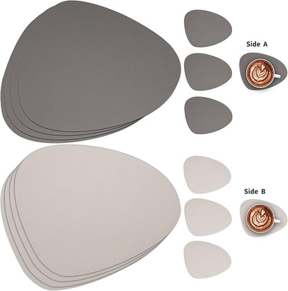 Myir JUN Placemats, Dual-Sided Placemats Waterproof Faux Leather Placemats Set of 4 Place Mats and Coasters Non-Slip Washable Table Mats for Dining Table (Gray Beige, Set of 4)
