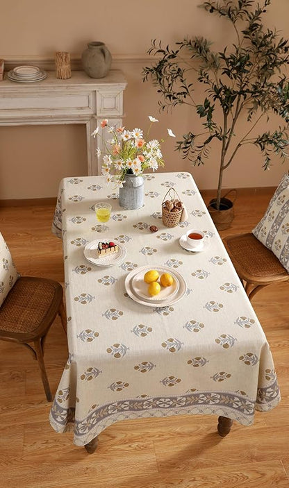 patdrea Designer Beige Extra Long Tablecloth for Rectangle Table,Elegant Linen Floral Pattern French Table Cloth,Decor Cover for Kitchen Dining Christmas,Thanksgiving,Party,67"x118"-Istana a