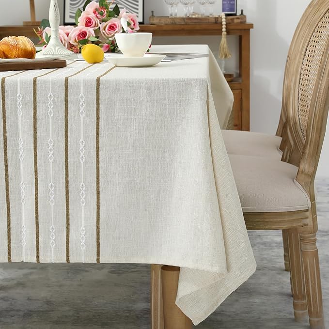 Chassic 60 x 60 inches Farmhouse Style Linen tablecloths, Wrinkle Resistant Washable Dining Room Table Cloths for Square Tables - Cream