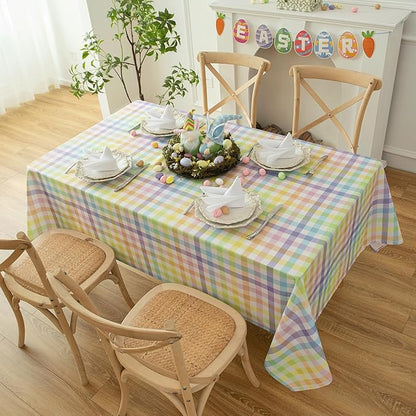 Waterproof Colorful Chequer Tablecloth Fabric - Spring Oblong 52x70 Inch Classic Buffalo Tartan Festive Table Cloth for Indoor Use - Easter Sunday for Dinner, BBQs, and Parties