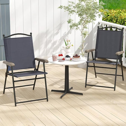 GIANTEX Set of 2 Patio Folding Chairs, Outdoor Patio Dining Chairs w/Armrest - Image 2
