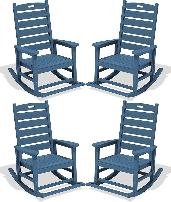 SERWALL Outdoor Rocking Chair Set of 4, Oversized HDPE Rocker, all Weather by SERWALL
