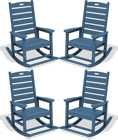 SERWALL Outdoor Rocking Chair Set of 4, Oversized HDPE Rocker, all Weather by SERWALL