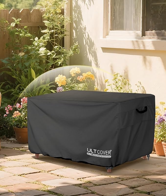 ULTCOVER Rectangular Gas Fire Pit Table Cover 45x24 inch Waterproof Heavy Duty Firepit Cover, Black