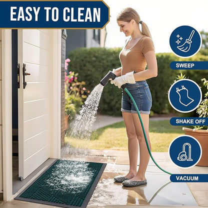 Smiry Front Door Mat Outside Entrance, Heavy Duty Sturdy Natural Rubber Doormat, Trap Dirt and Moisture, Easy Clean Low Profile Mats for Indoor Outdoor Entry, Irregular Triangle (29.5x17, Atlantic)