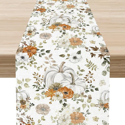 Fall Table Runner, Farmhouse Seasonal Autumn Pumpkin Harvest Thanksgiving Rustic Coffee Table Center Decor for Home Kitchen Dining Patio Holiday Party Indoor Outdoor Table Decorations, 13"x72" Inch