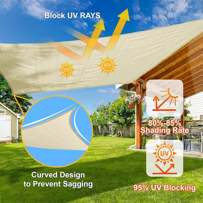 Sun Shade Sail 10'x22' Butter Cream Rectangle Custom Size | 95% UV Block - Image 4