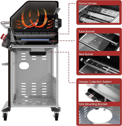 Royal Gourmet GA5403C 5-Burner Propane Gas Grill with Side Burner & Warming Rack, Outdoor BBQ Grill with 74,000 BTUs Output & 738 Sq. in. Cooking Area for Outdoor Barbecue, Coffee