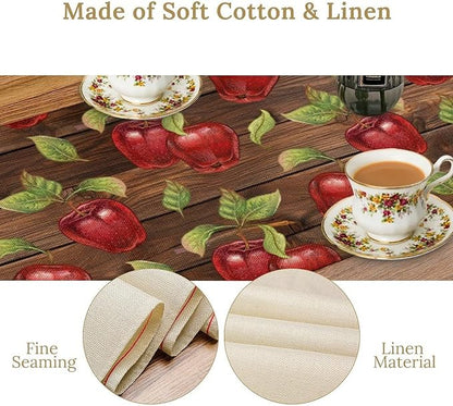 Sweet Apples Table Runner, Fresh Apples Fruit Rustic Wooden Background Table Runner for Kitchen Dining Party Picnic Outdoor 13x70in