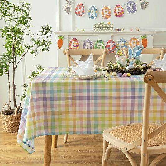 Classic Gingham Buffalo Easter Tablecloth Fabric - Rectangle 58x144 Inch Water Proof Checkered Table Cloth for Indoor Outdoor - Colorful Table Cover for Festival, Holiday, Spring