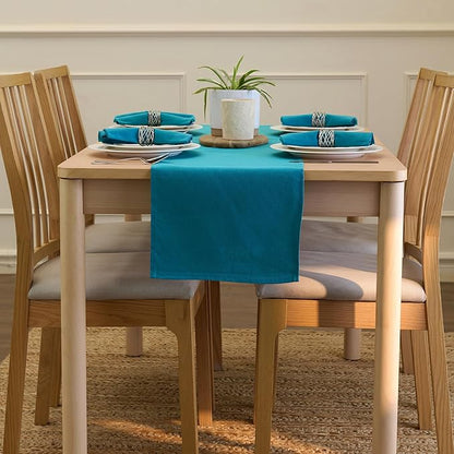 Encasa XO Table Runner 13"x91" Long | Cotton Canvas Fabric | Azul Blue Solid Color | Machine Washable & Durable