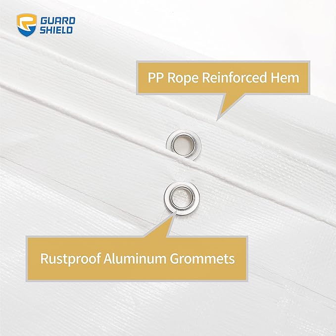 GUARD SHIELD Heavy Duty Tarp 12x12 Feet White Multi Purpose Thick Waterproof Poly Tarp Cover 10mil