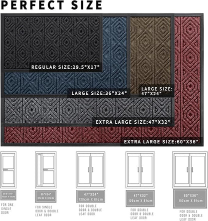 Yimobra Modern Geometric Welcome Doormat, 47 x 32 Inch, Grey, Waterproof, Non Slip, Stain & Fade Resistant, Low Pile, Sturdy Rubber, Easy Clean, Indoor/Outdoor