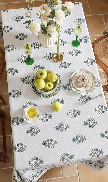 ISAENNE Designer White Linen Small Square Tablecloth,Chinoiserie Floral Elegant Indoor Table Cloth,Fall Stain Proof Decor Tablecloths for Dining Thanksgiving Kitchen Party,55"*55"-Mosella F