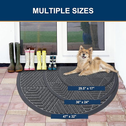 Smiry Half Circle Front Door Mat Outside Entrance, Heavy Duty Sturdy Natural Rubber Doormat, Trap Dirt and Moisture, Low Profile Mats for Indoor Outdoor Entry, Irregular Triangle (47x32, Grey)