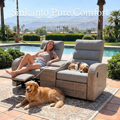 Oversized 2 Pieces Wicker Outdoor Recliner Loveseat - Image 5