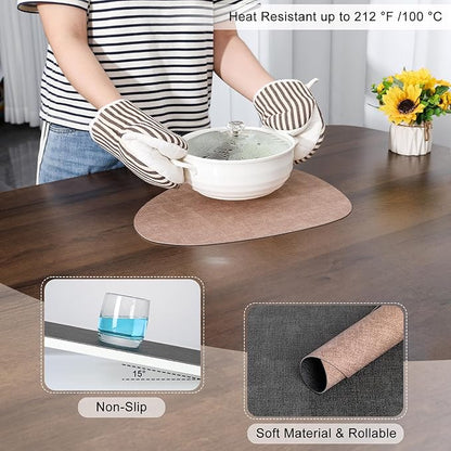 Placemats and Coasters, Washable Reversible Placemats Round Faux Leather Wipeable Place Mats Non Slip Heat Resistant Indoor Outdoor Table Mats (Set of 4, Gray Pink)