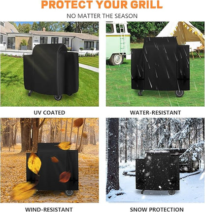 Outdoor 600D Heavy Duty Grill Cover for Traeger Ironwood 650 Series, Full-Length Grill Cover Grill Accessory Waterproof Pellet Cover Compatible with Traeger Ironwood 650 Accessories BAC505,Black
