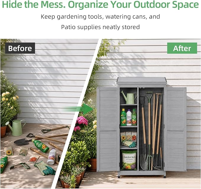 68'' Outdoor Storage Cabinet, Wooden Garden Tool Cabinet - Image 4