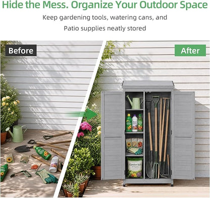 68'' Outdoor Storage Cabinet, Wooden Garden Tool Cabinet - Image 4