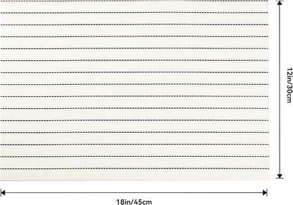 Leetaltree White with Black Stripes Placemats Set of 4 - Heat Resistant Non-Slip Place mats for Dining Table, Washable Durable PVC Vinyl Woven Table Mats（White Stripes, 4）