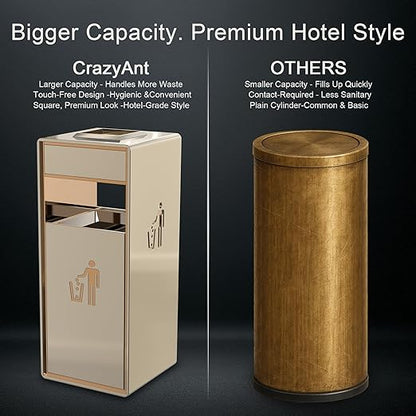 Stainless Steel Gold Commercial Trash Can, Heavy Duty Brushed Finish Garbage Bin, Fingerprint-Resistant Large Indoor Outdoor Trash Can for Office, Hotel Lobby, Conference Hall, 13"x13"x30"