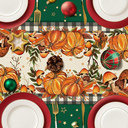 Pumpkin Burlap Table Runner Seasonal Spring Fall Kitchen Dining Linen Table Decoration for Indoor Outdoor Home Party Dinner 13x72 Inch