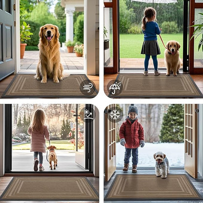 Buganda Front Door Mat Indoor Outdoor Entrance, Non-Slip Natural Rubber Doormats, Easy Clean, Low Profile, Dirt Trapper Entryway Floor Mats for Outside, Garages and Patios, 36x24, Light Brown