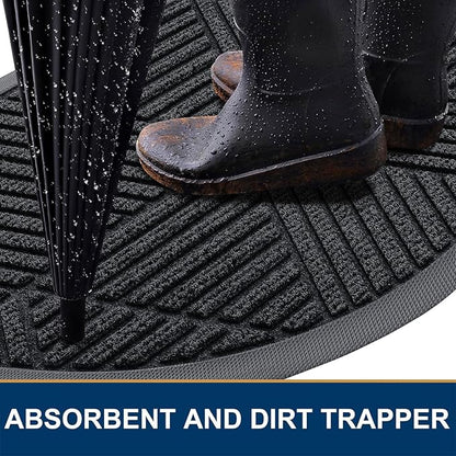 Smiry Half Circle Front Door Mat Outside Entrance, Heavy Duty Sturdy Natural Rubber Doormat, Trap Dirt and Moisture, Low Profile Mats for Indoor Outdoor Entry, Irregular Triangle (36x24, Black)