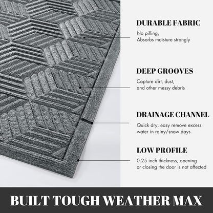 Yimobra Large Door Mat 36x24, All-Season Waterproof Outdoor Mats for Front Door Entrance with Drainage Holes, Heavy Duty Non-Slip Doormat for Garage Patio Entryway Indoor, Black Gray