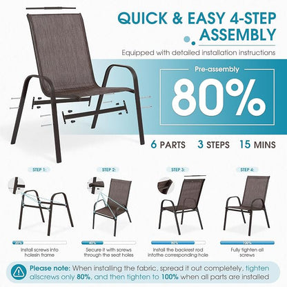 24.4" Wide Outdoor Stackable Chairs Set of 6 | Stacking Patio Chairs - Image 7