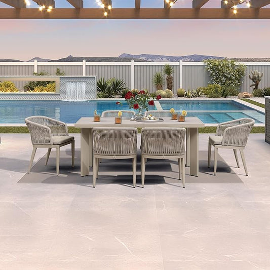 PURPLE LEAF 7 Pieces Outdoor Dining Set Patio Table and Chairs Set Aluminum Wicker Rattan Patio Furniture Set for Lawn Garden Porch Champagne