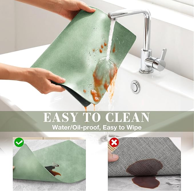 Roxifina Faux Leather Placemats Set of 8 - Vinyl Placemats Wipeable Waterproof Oil-Proof PU Place Mats Heat Resistant Reversible Table Mats for Dining, Kitchen, Outdoor, 12 x 17 Inch (Green)