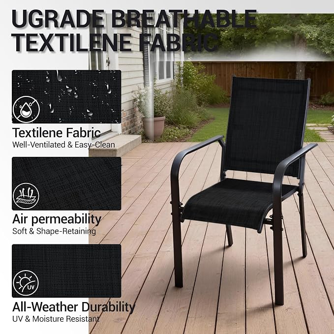 Patio Dining Chairs Set of 4, All-Weather High Back Textilene Stackable Chairs - Image 6