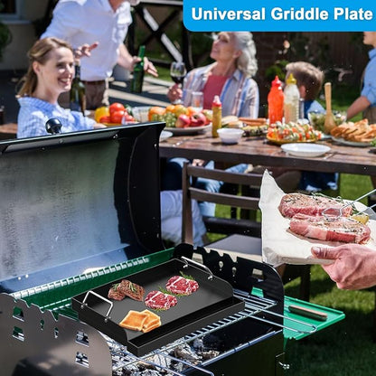 17" x 13" Nonstick Grill Griddle for Most Gas Grills, Universal Flat Top Griddle for Charcoal/Gas Stove, Cooking Griddle Plate with Removable Handles & Grease Groove for Camping, Tailgating, Parties