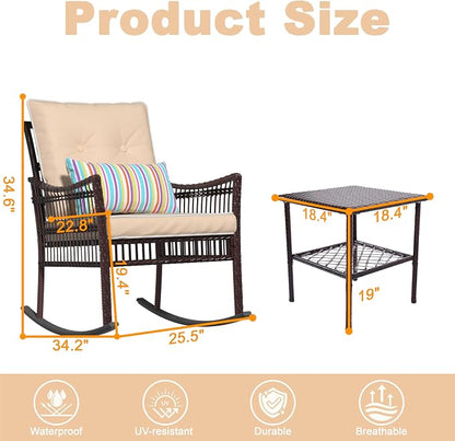 DECMICO 3-Piece Patio Furniture Set, Wicker Rocking Chairs - Image 3