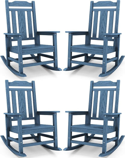 SERWALL HDPE Oversized Outdoor Rocking Chairs Set of 4, Patio Rocker, All by SERWALL