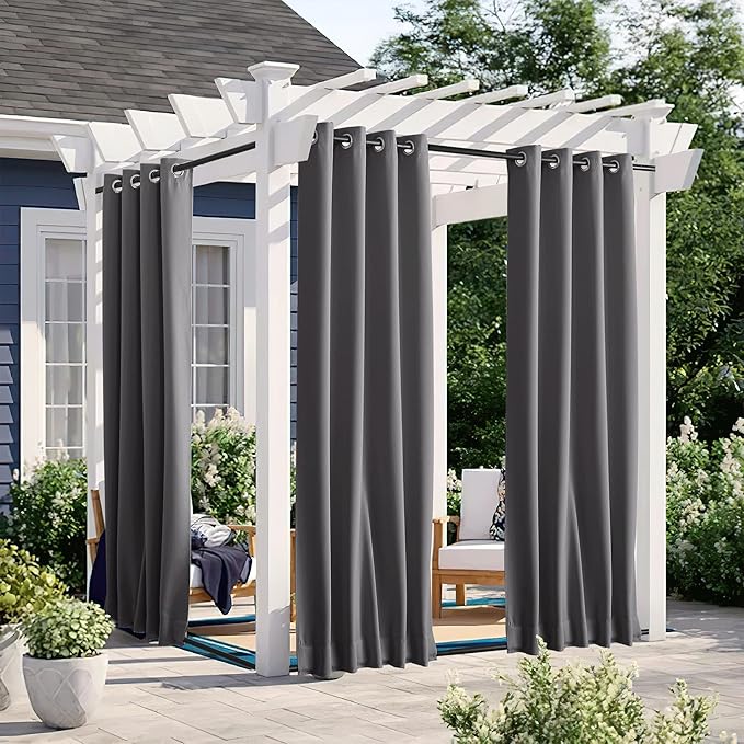 NICETOWN 2 Panels Windproof Blackout Outdoor Curtains W46xL80 Grey | Waterproof by NICETOWN