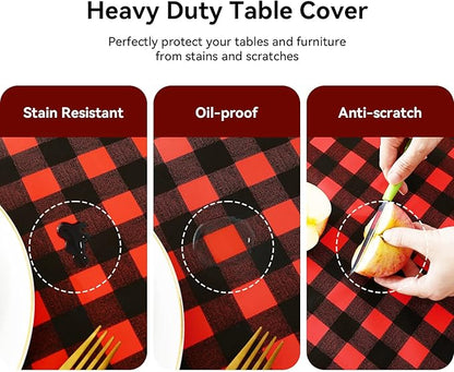 Romanstile Square Vinyl Tablecloth, 100% Waterproof Buffalo Gingham Plastic Table Cloth, Heavy Duty Wipeable Checkered Table Covers for Outdoor, Camping, Picnic, Patio - 54 x 54, Black and Red