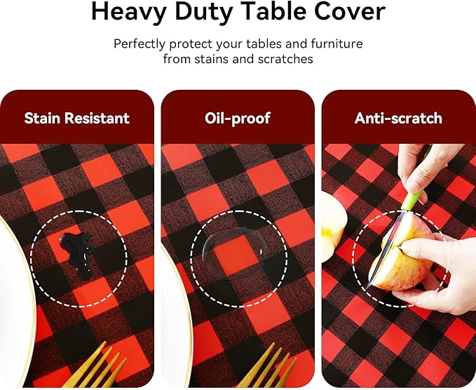 Romanstile Rectangle Vinyl Tablecloth, 100% Waterproof Buffalo Gingham Plastic Table Cloth, Heavy Duty Wipeable Checkered Table Covers for Outdoor, Camping, Picnic, Patio - 54 x 78, Black and Red