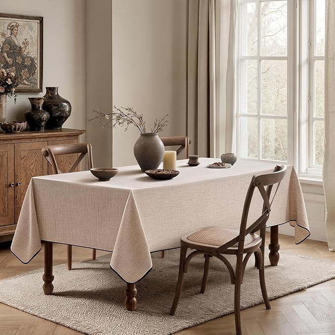 MIULEE Natural-Black Linen Polyester Tablecloth 60x104 Inch Spring Rectangle Table Cloth Waterproof,Stain Resistant & Wrinkle Resistant for Dining Party Wedding