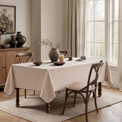 MIULEE Natural-Black Linen Polyester Tablecloth 60x104 Inch Spring Rectangle Table Cloth Waterproof,Stain Resistant & Wrinkle Resistant for Dining Party Wedding