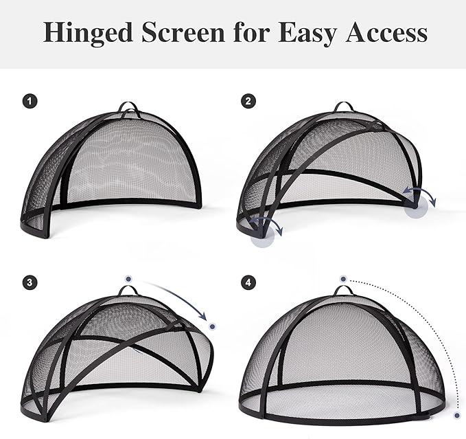 SUNCREAT Outdoor Fire Pit Spark Screen Cover Accessory, Patio Round Easy-Opening Fire Mesh Screen Guard, Heavy Duty Steel Fire Pit Ember Lid with Hinge, 40 Inch