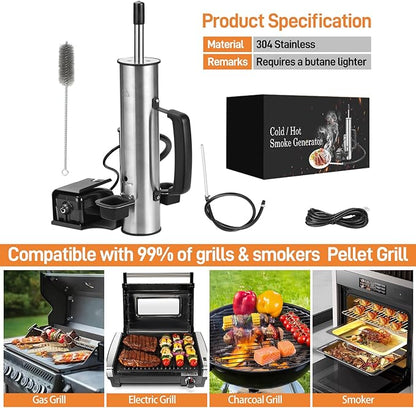 2025 Portable Electric Smoke Generator, Adjustable Smoke Control & Fits 99% Pellet Smokers & Grills, Cold/Hot Smoking Modes for Meats, Salmon & Cheeses – Great Christmas Gift Idea for Smoke Lovers