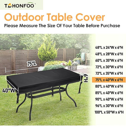 TOHONFOO Rectangular Patio Table Cover - Waterproof Anti-UV Outdoor Dining Table Cover - Outdoor Patio Furniture Cover 75" L x 40" W x 6" H