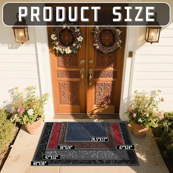 Yimobra Door Mat Outside Entrance 29.5x17, Waterproof Sturdy Outdoor Mats for Front Door, Heavy Duty Non-Slip Doormat for Garage Patio Entryway Indoor, Easy Clean, Coffee