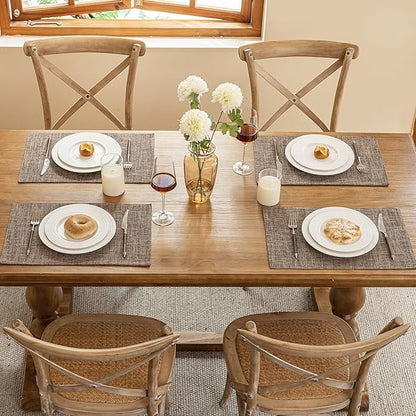 Blue Forest Placemats Set of 8, Dual-Layered Thickened Faux Linen Cloth Place Mats Heat Resistant Machine Washable Wrinkle Free Table Mats Indoor/Outdoor (Burlap)