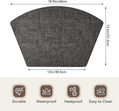 Round Table Placemats Set of 4, Faux Leather Wedge Shape Place Mats Heat Resistant Wipeable Washable Table Mats for Dining Outdoor Indoor, Black